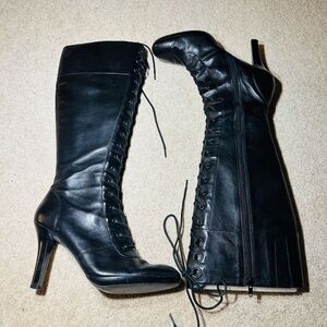 Chic Black Lace-Up Knee-High Boots